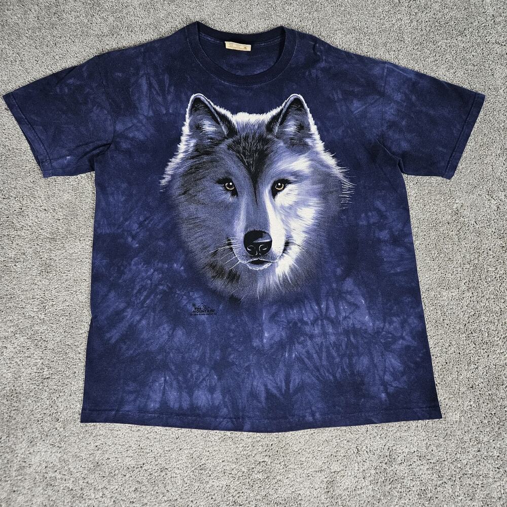 Vtg The Mountain T-Shirt Men's Large Blue Tie Dye Tee Wolf Woodland Nature